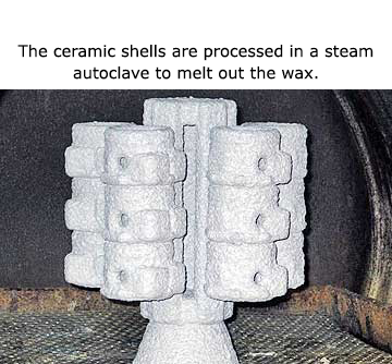 The ceramic shells are processed in a steam autoclave to melt out the wax