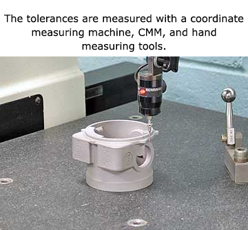 Tolerances are measured with a coordinate measuring machine and hand measuring tools